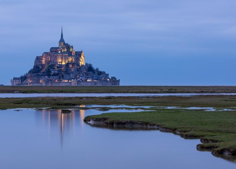 Mont-Saint-Michel from the bridge with fog