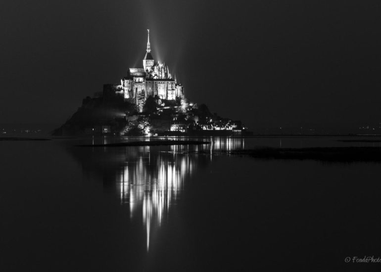 Mont-Saint-Michel from the bridge with fog