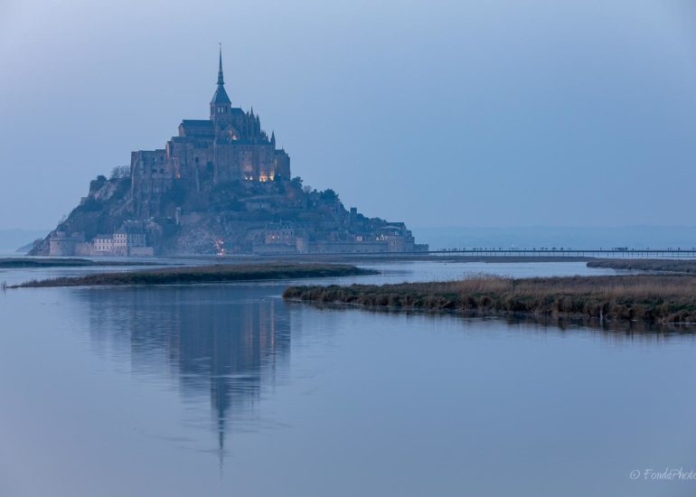 Mont-Saint-Michel from the bridge with fog