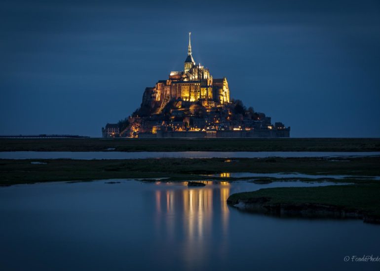Mont-Saint-Michel from the bridge with fog