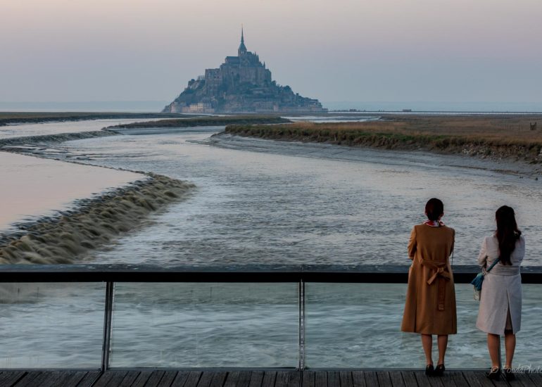 Mont-Saint-Michel from the bridge with fog