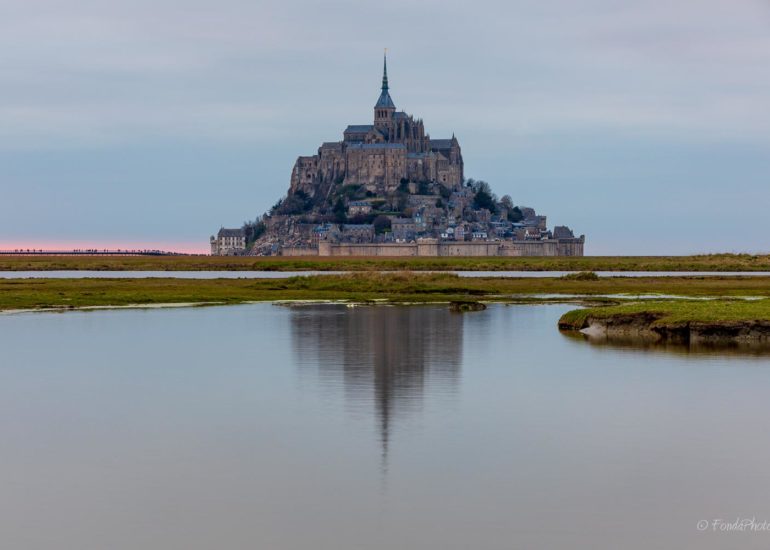 Mont-Saint-Michel from the bridge with fog