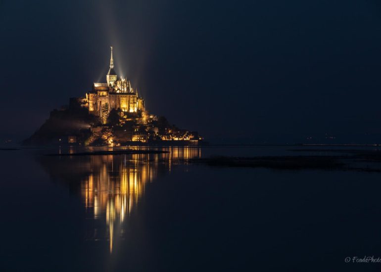 Mont-Saint-Michel from the bridge with fog