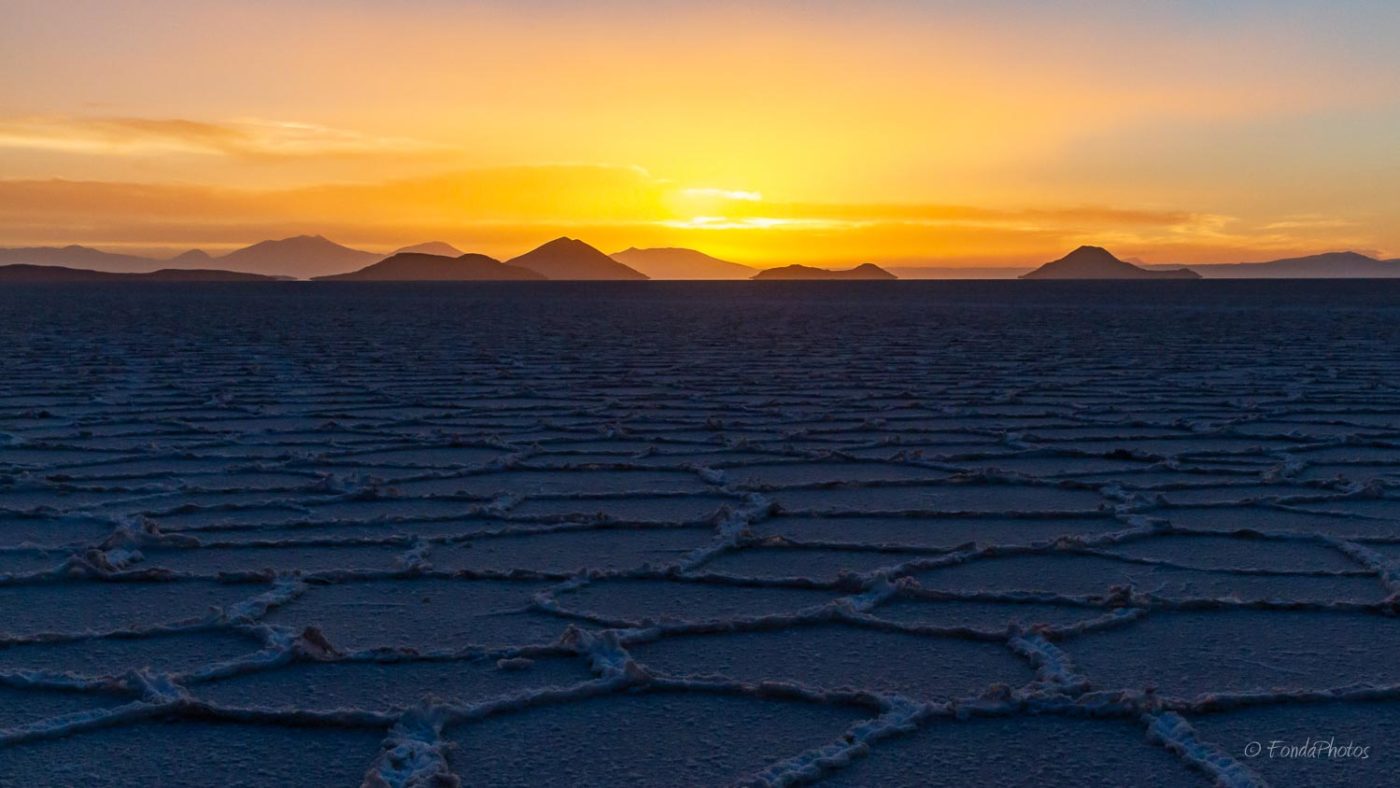 Coucher de soleil, Salar de Uyuni,; Bolivie