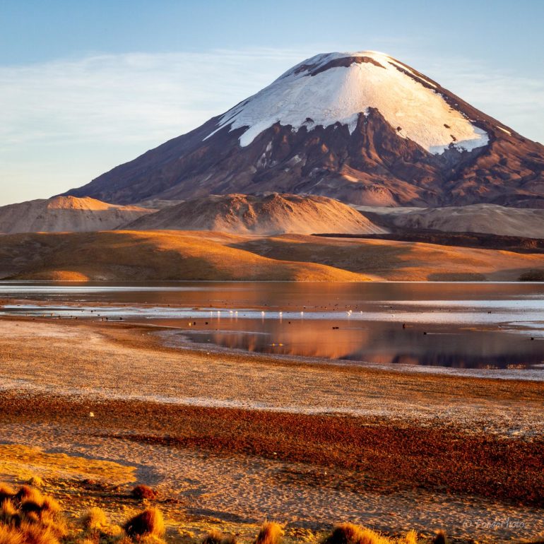 Lago Chungara and volcano Parinacota
