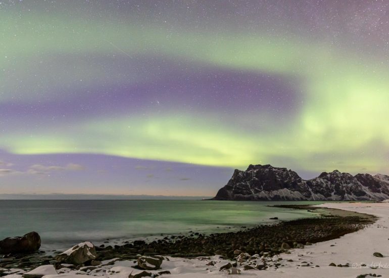 Northern lights, Skagsanden beach, Lofoten