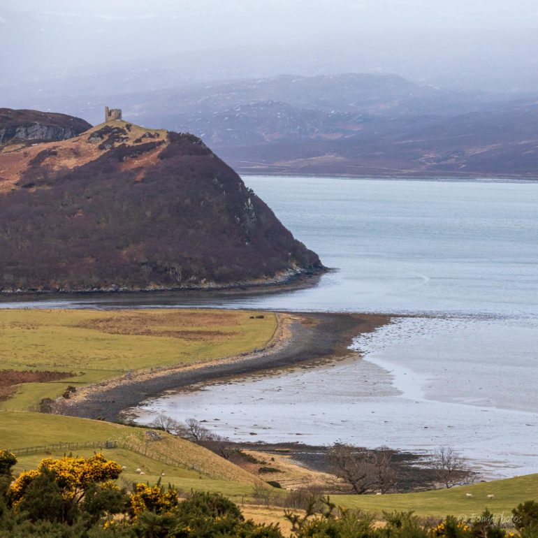 Kyle of Tongue and Castle Varich in Winter