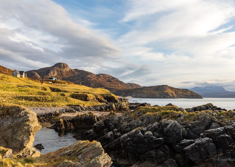 Kyle of Tongue and Castle Varich in Winter